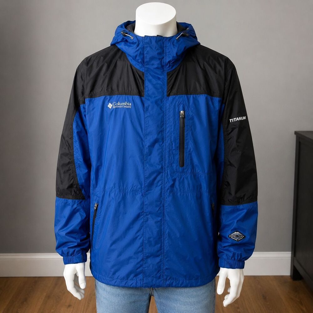 Columbia Titanium OmniTech Jacket LT Blue Black Hooded Waterproof Gorpcore Vtg